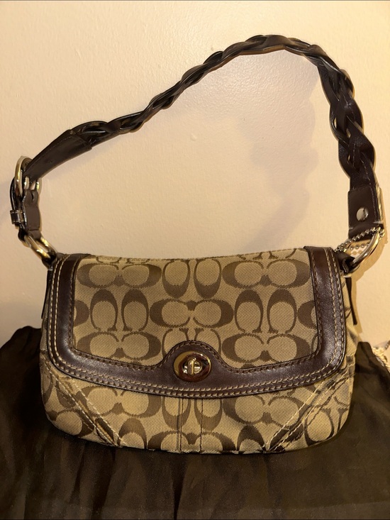 Coach Handbags - Coach Brown Signature Canvas Shoulder Bag with Braided Leather Strap